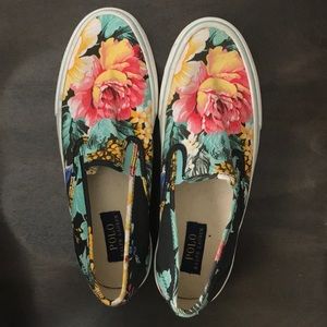 Floral polo Ralph Lauren slip ons. Size 9M/11W